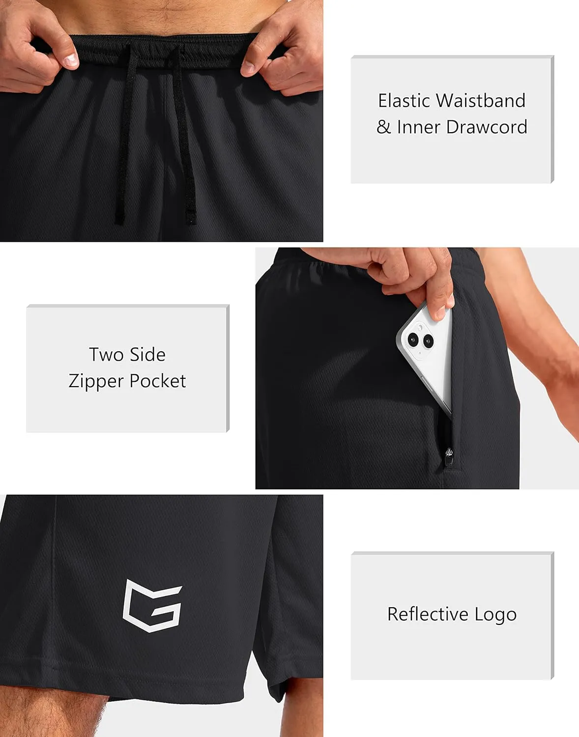 G Gradual Men's Basketball Shorts with Zipper Pockets Lightweight Quick Dry 11" Long Shorts for Men Athletic Gym