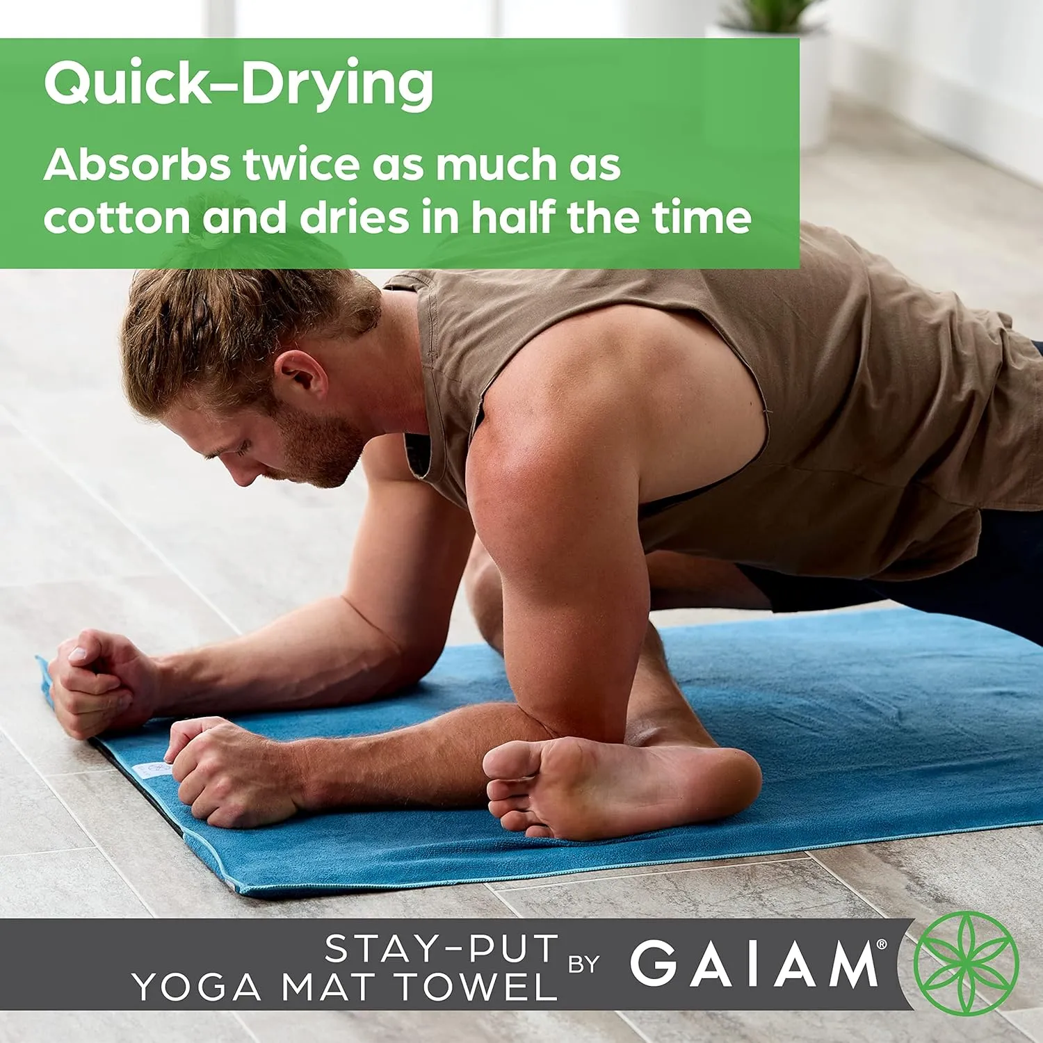Gaiam Yoga Towel - Mat Sized Active Dry Non Slip Moisture Wicking Sweat Absorbent Microfiber Hot Yoga Towel for Women & Men | Stay-Put Corner Pockets (70" Long x 26" Wide)