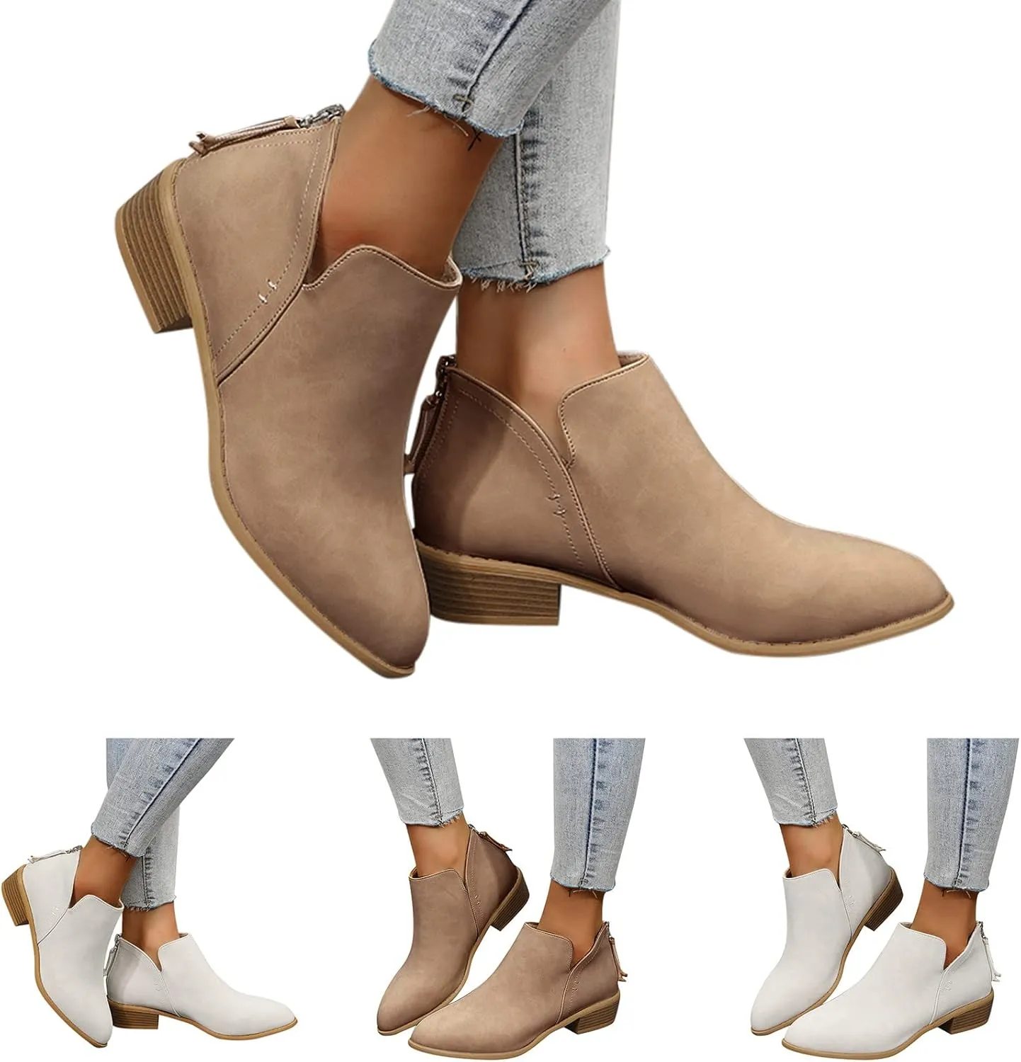 Gibobby Ankle Boots for Women Low Heel Retro V Cut Short Warm Boots Closed Toe Low Heel Combat Western Shoes