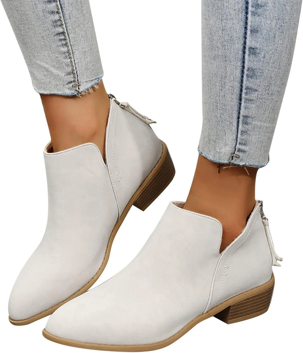 Gibobby Ankle Boots for Women Low Heel Retro V Cut Short Warm Boots Closed Toe Low Heel Combat Western Shoes