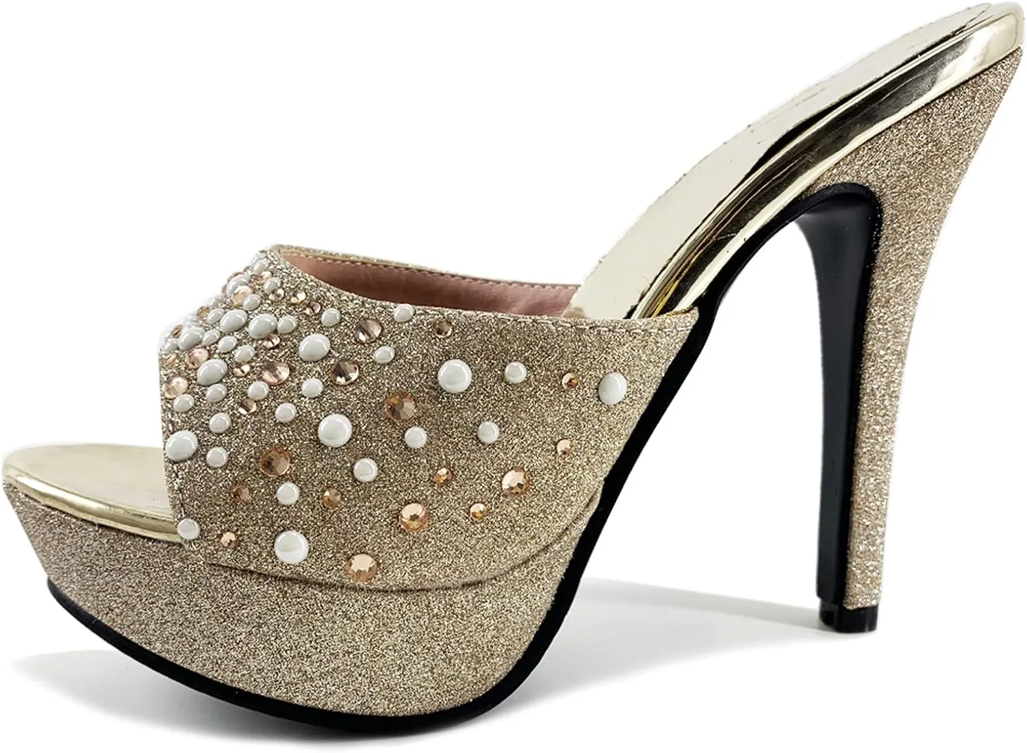 Gicoiz Women Stiletto Mules Platform High Heel Glitter Sandals Peep Toe