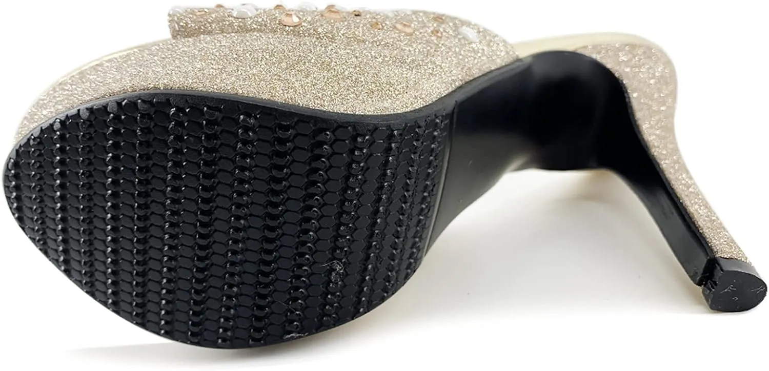 Gicoiz Women Stiletto Mules Platform High Heel Glitter Sandals Peep Toe