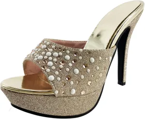 Gicoiz Women Stiletto Mules Platform High Heel Glitter Sandals Peep Toe