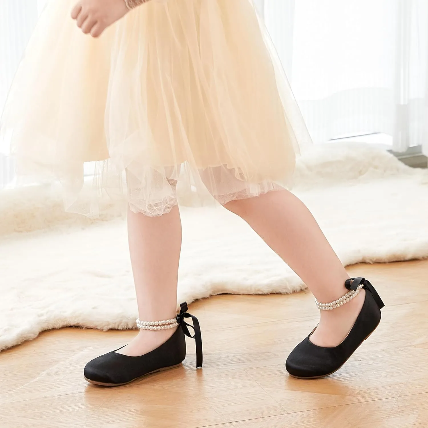 GINFIVE Toddler Girls Mary-Jane Little Girls Slip On Shoes Glitter Ballerina Flats Toddler