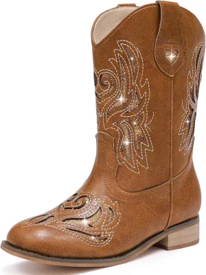 Girls Cowgirl Boot Glitter Kids Cowboy Boots Western BoysCowboy Mid Calf Square Toe Toddler Little Kid/Big Kid Party Birthday Riding Shoes