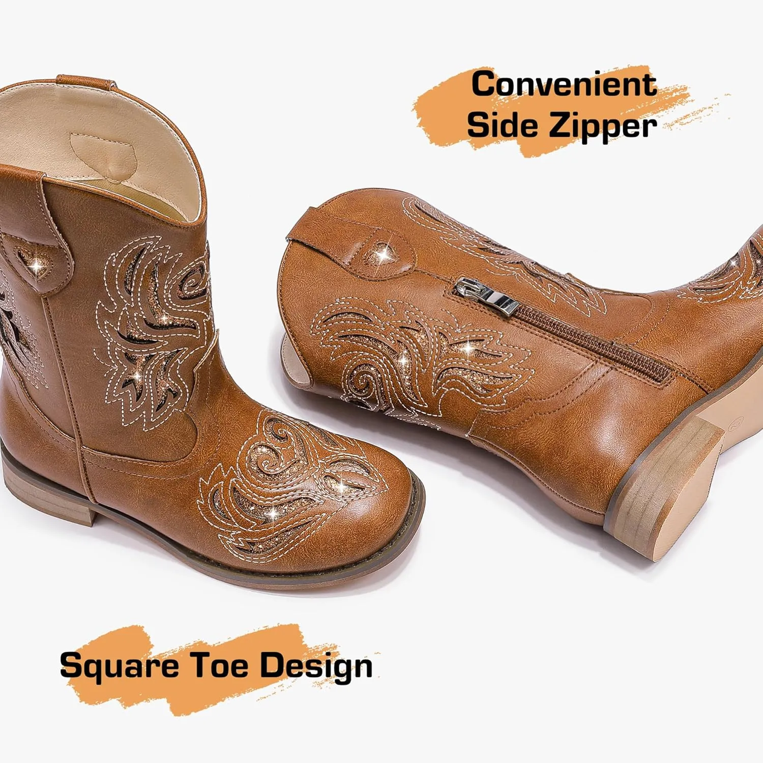 Girls Cowgirl Boot Glitter Kids Cowboy Boots Western BoysCowboy Mid Calf Square Toe Toddler Little Kid/Big Kid Party Birthday Riding Shoes