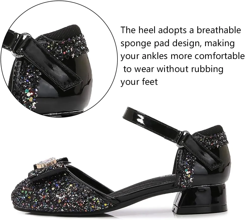 Girls Dress Shoes Wedding Low Heel Glitter Prom Shoes
