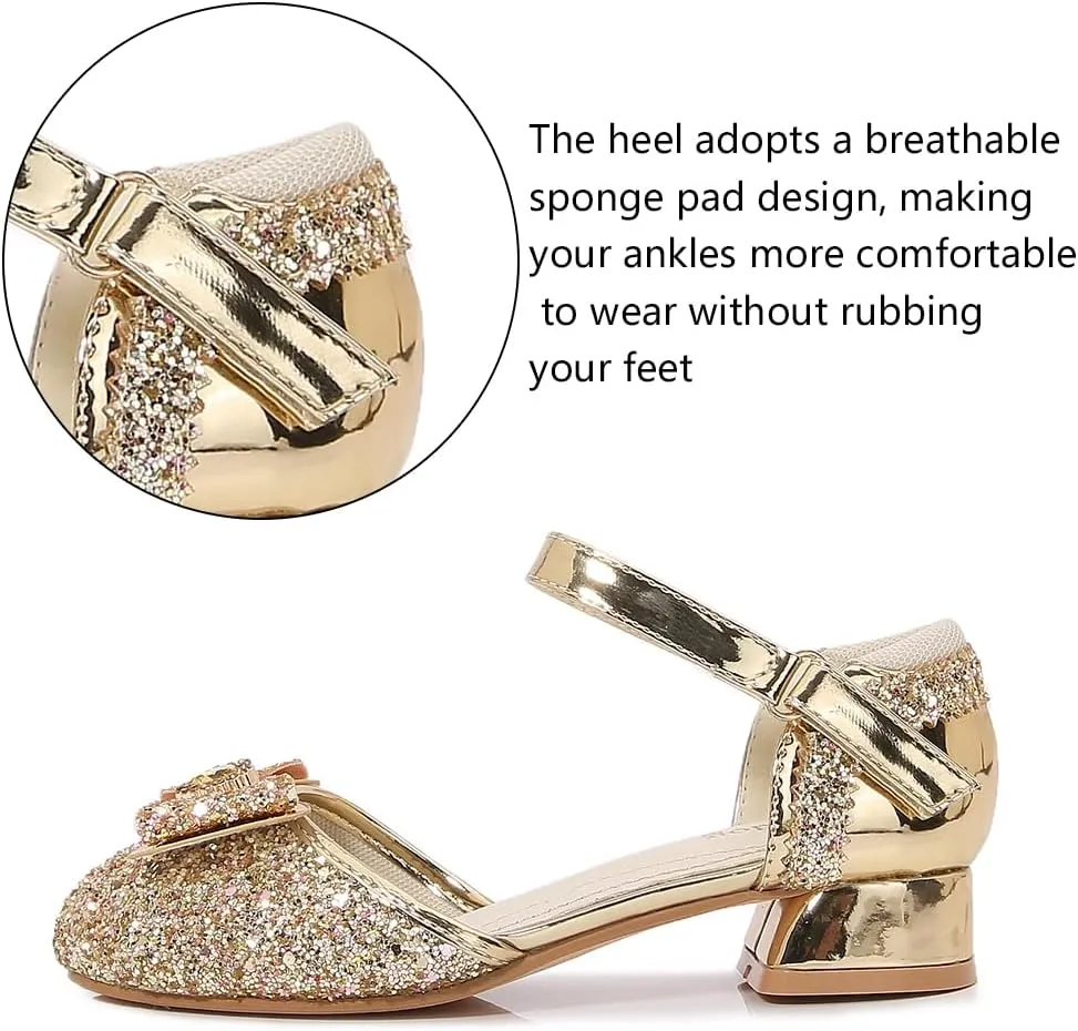 Girls Dress Shoes Wedding Low Heel Glitter Prom Shoes