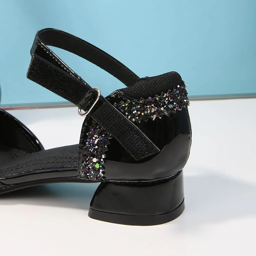 Girls Dress Shoes Wedding Low Heel Glitter Prom Shoes