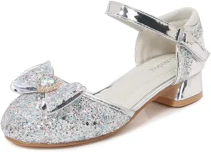Girls Dress Shoes Wedding Low Heel Glitter Prom Shoes