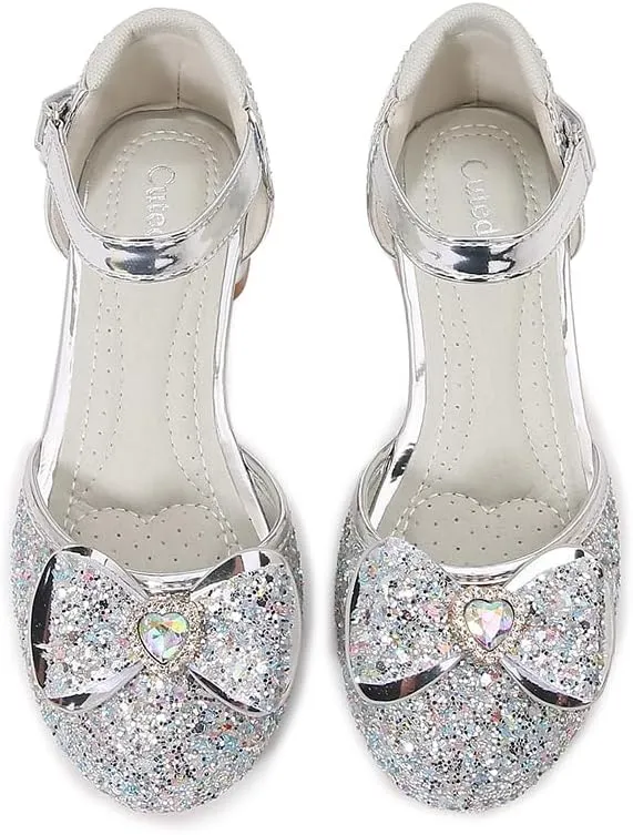 Girls Dress Shoes Wedding Low Heel Glitter Prom Shoes