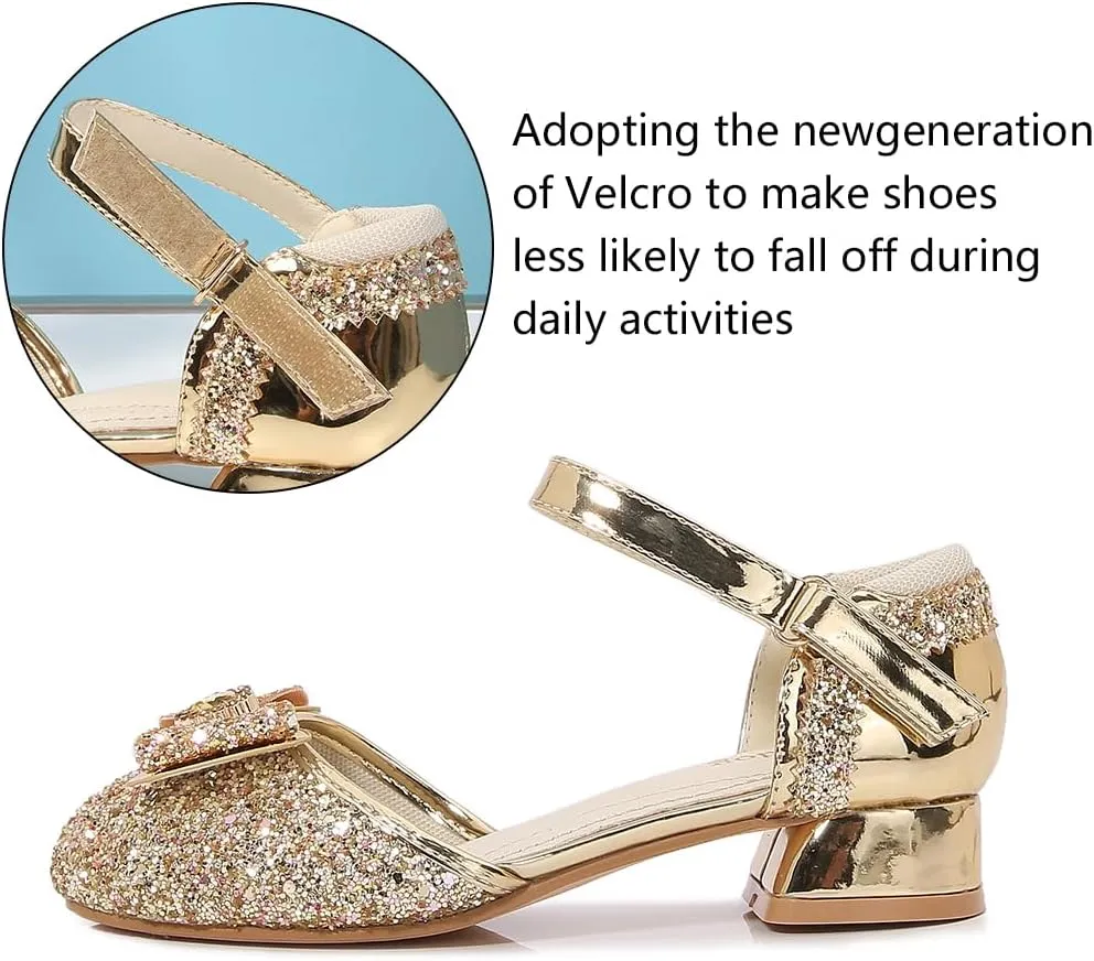 Girls Dress Shoes Wedding Low Heel Glitter Prom Shoes