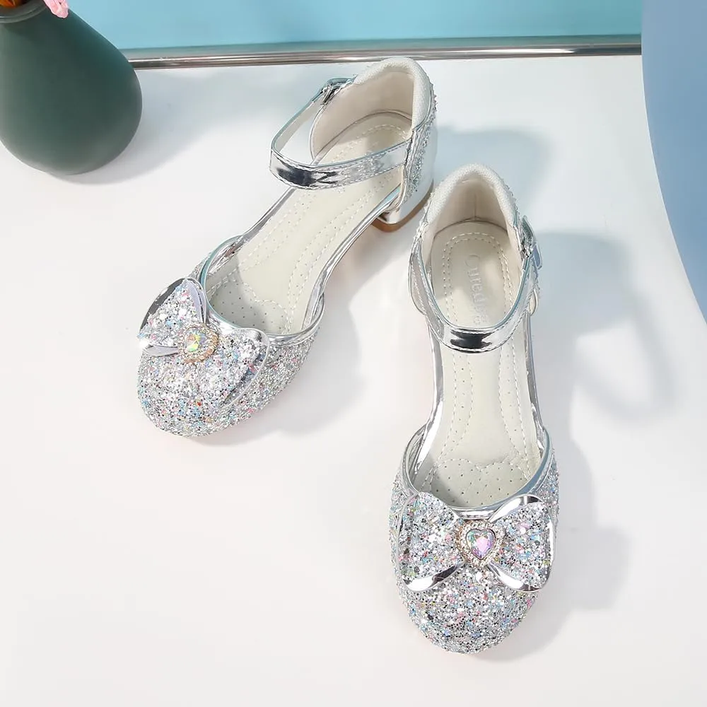 Girls Dress Shoes Wedding Low Heel Glitter Prom Shoes