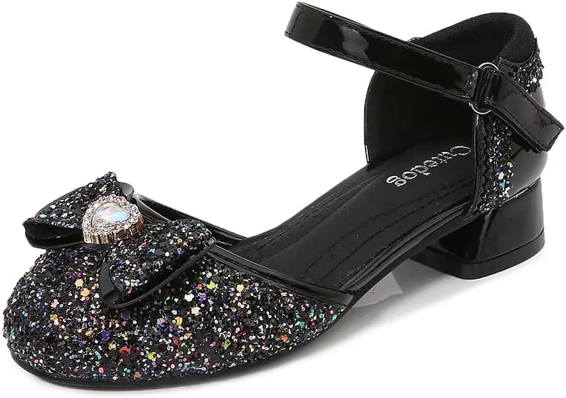 Girls Dress Shoes Wedding Low Heel Glitter Prom Shoes