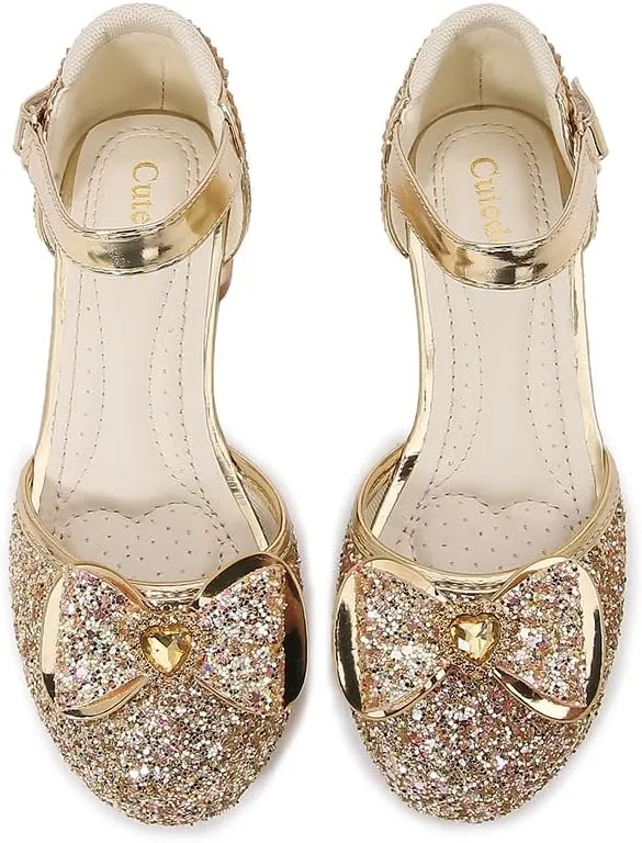 Girls Dress Shoes Wedding Low Heel Glitter Prom Shoes