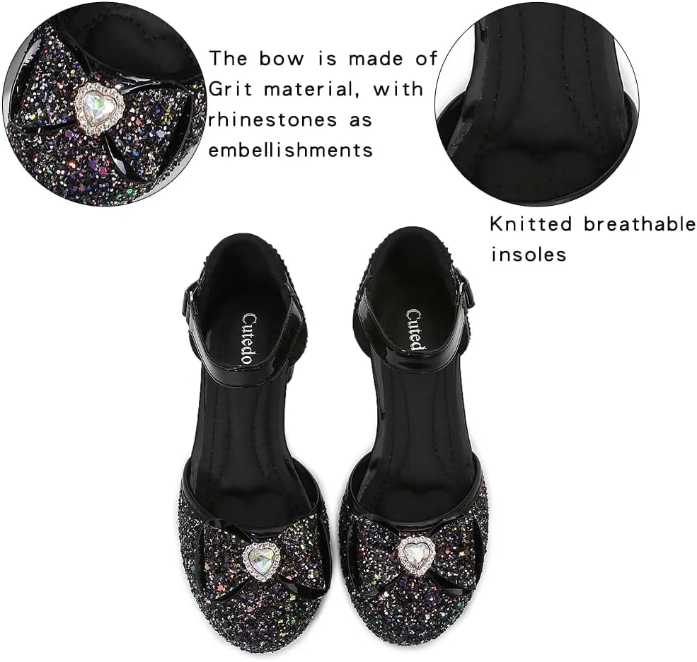 Girls Dress Shoes Wedding Low Heel Glitter Prom Shoes