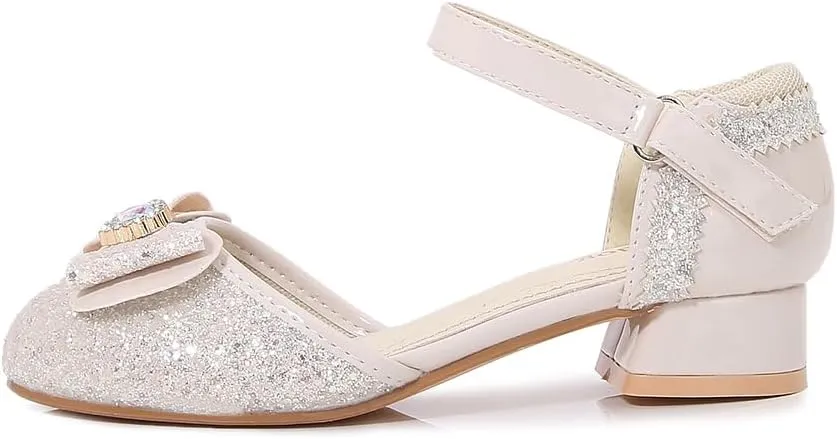 Girls Dress Shoes Wedding Low Heel Glitter Prom Shoes