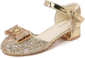 Girls Dress Shoes Wedding Low Heel Glitter Prom Shoes