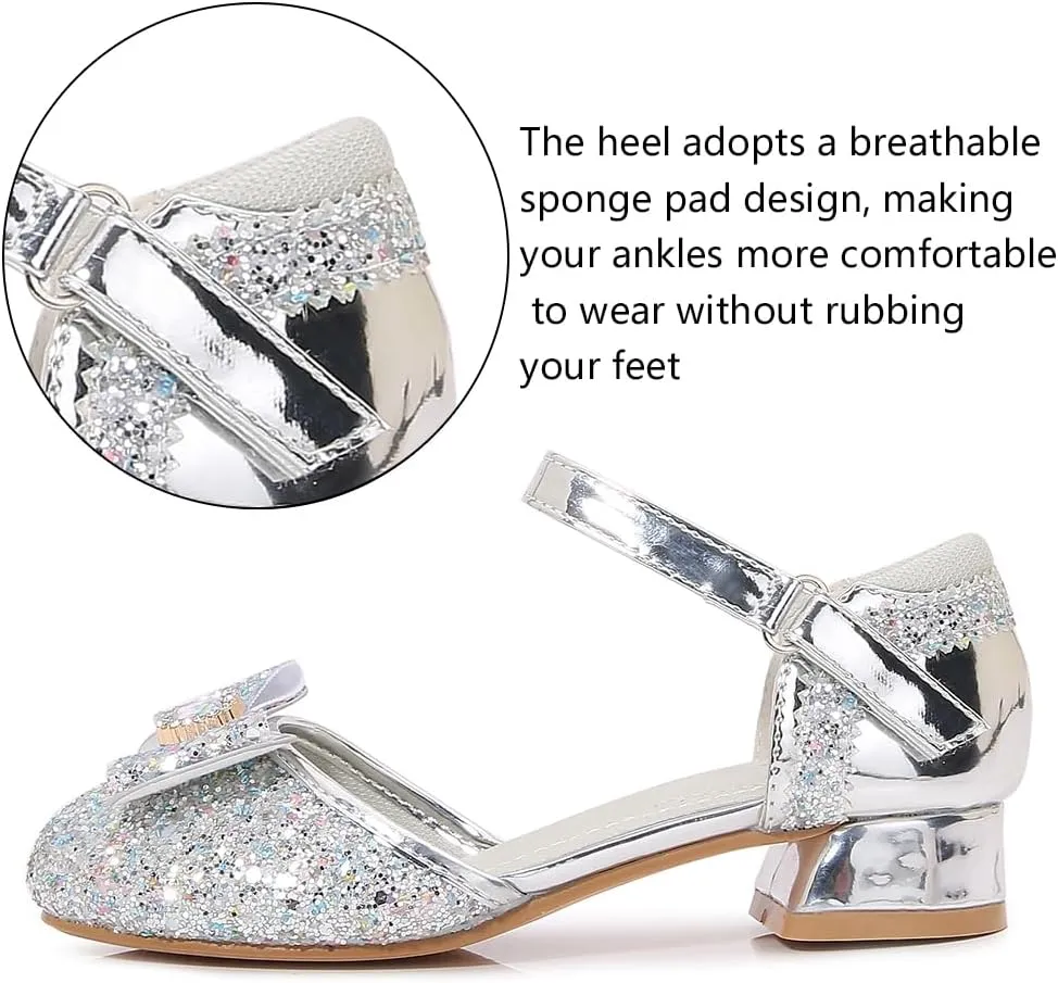 Girls Dress Shoes Wedding Low Heel Glitter Prom Shoes