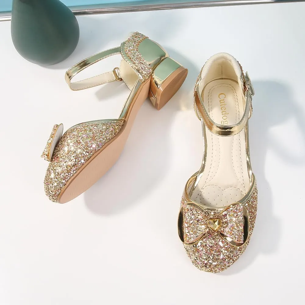 Girls Dress Shoes Wedding Low Heel Glitter Prom Shoes