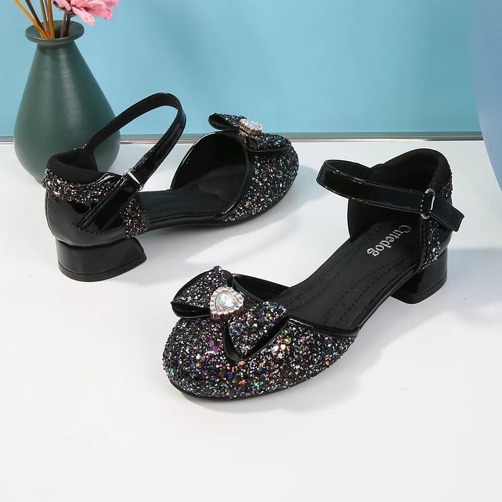 Girls Dress Shoes Wedding Low Heel Glitter Prom Shoes
