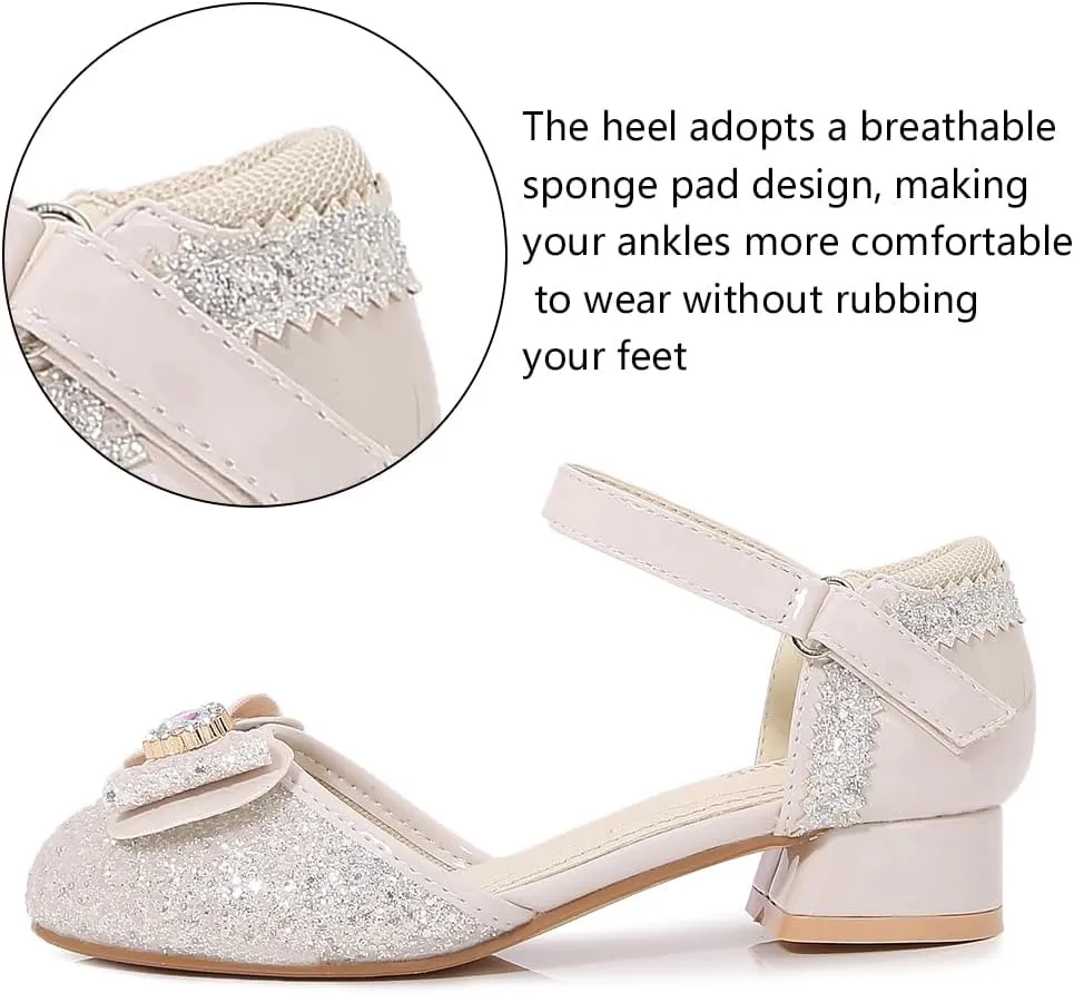 Girls Dress Shoes Wedding Low Heel Glitter Prom Shoes