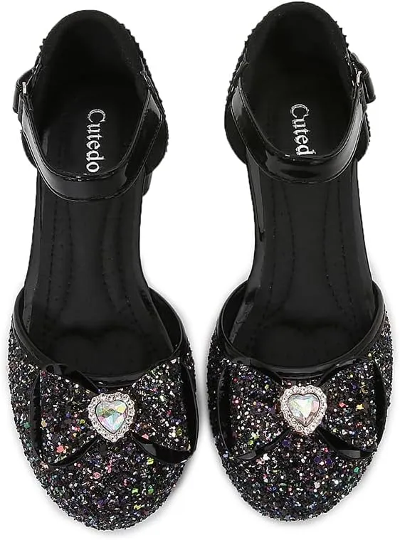 Girls Dress Shoes Wedding Low Heel Glitter Prom Shoes