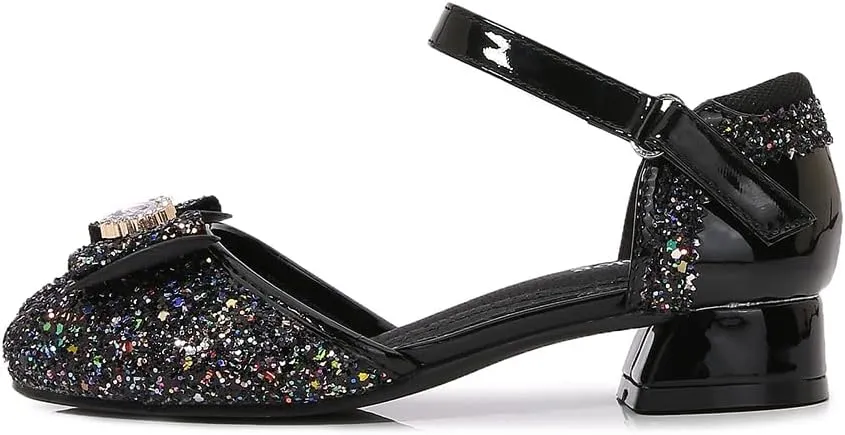 Girls Dress Shoes Wedding Low Heel Glitter Prom Shoes