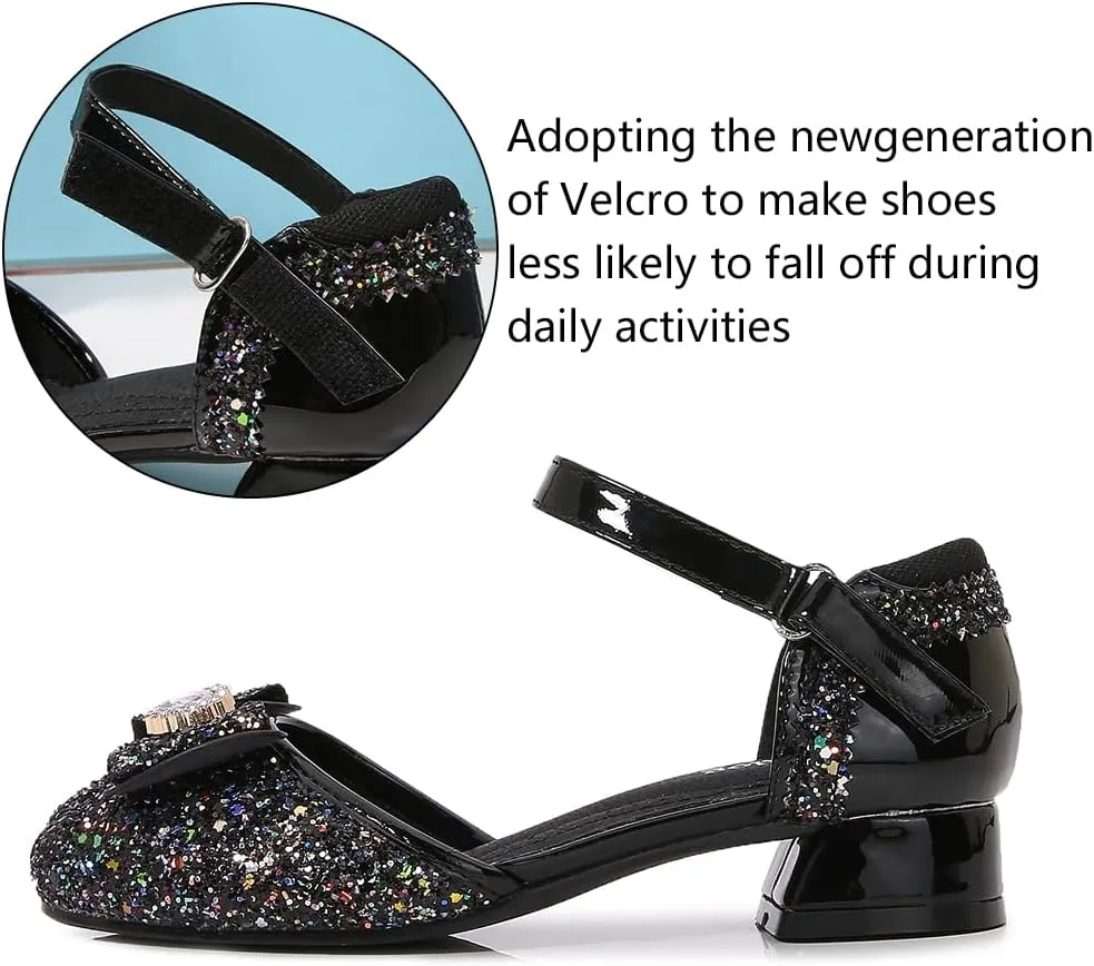Girls Dress Shoes Wedding Low Heel Glitter Prom Shoes