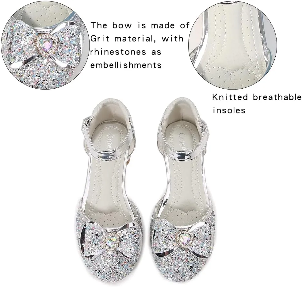 Girls Dress Shoes Wedding Low Heel Glitter Prom Shoes
