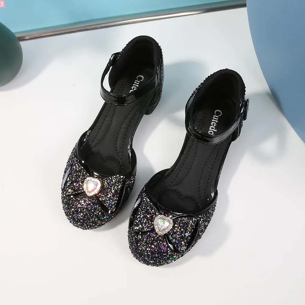 Girls Dress Shoes Wedding Low Heel Glitter Prom Shoes