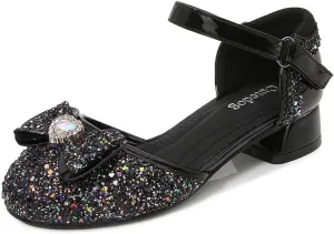 Girls Dress Shoes Wedding Low Heel Glitter Prom Shoes