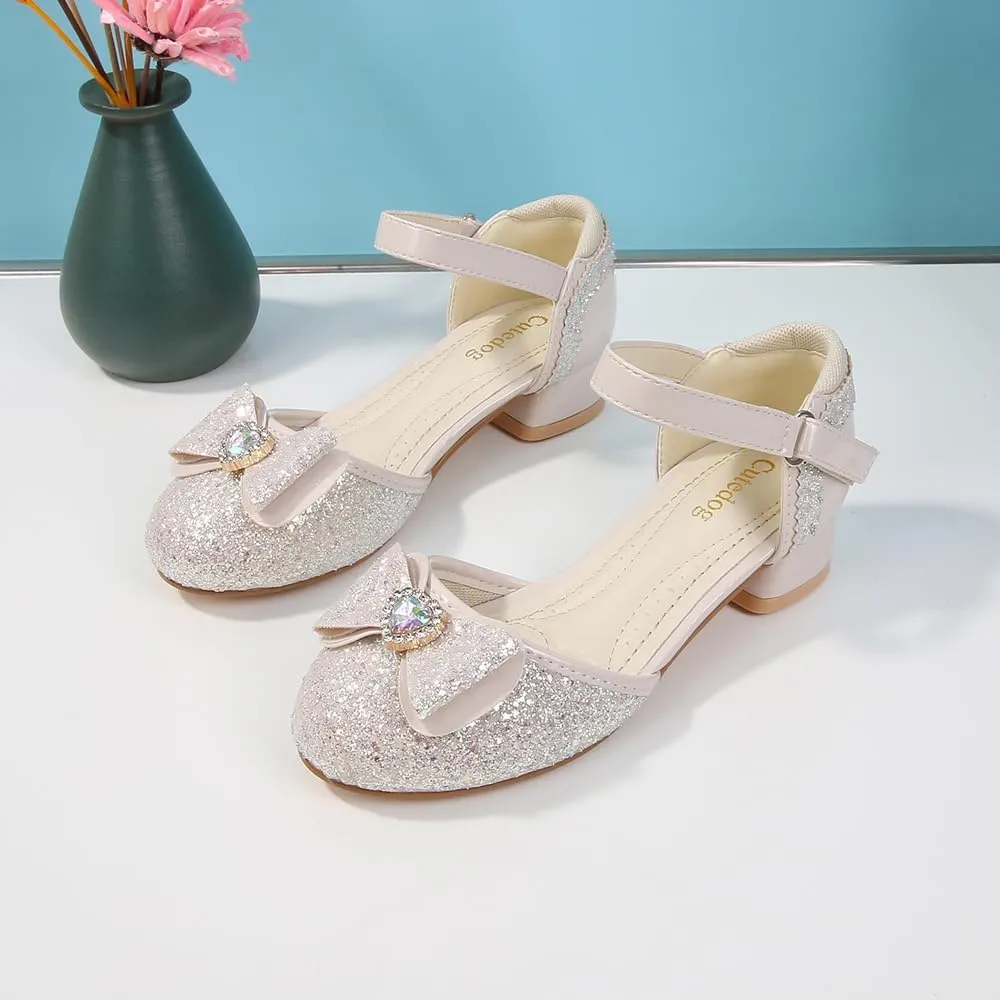 Girls Dress Shoes Wedding Low Heel Glitter Prom Shoes