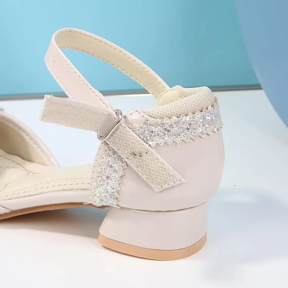 Girls Dress Shoes Wedding Low Heel Glitter Prom Shoes