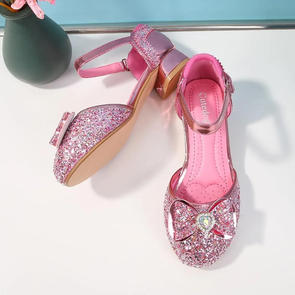 Girls Dress Shoes Wedding Low Heel Glitter Prom Shoes