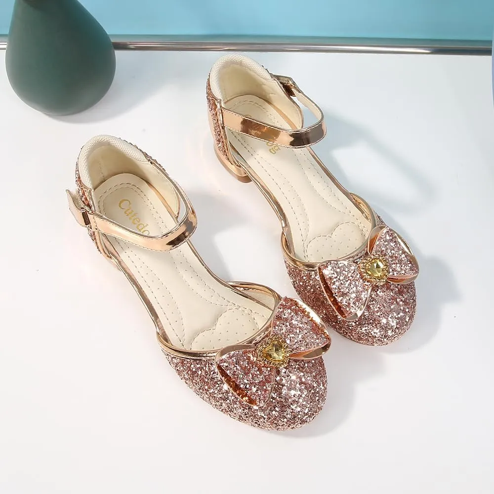 Girls Dress Shoes Wedding Low Heel Glitter Prom Shoes