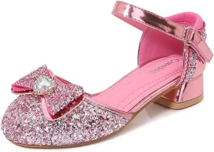 Girls Dress Shoes Wedding Low Heel Glitter Prom Shoes