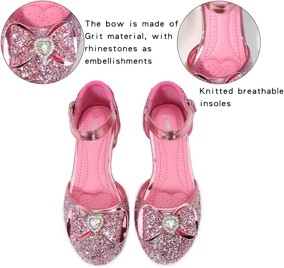 Girls Dress Shoes Wedding Low Heel Glitter Prom Shoes