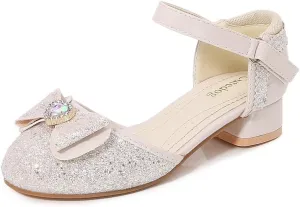Girls Dress Shoes Wedding Low Heel Glitter Prom Shoes