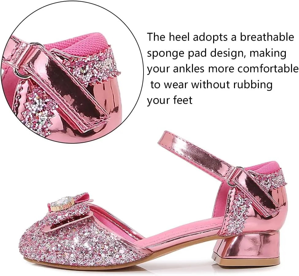 Girls Dress Shoes Wedding Low Heel Glitter Prom Shoes