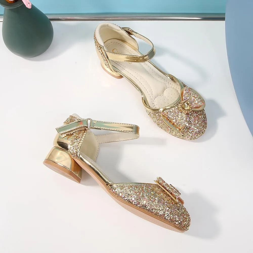 Girls Dress Shoes Wedding Low Heel Glitter Prom Shoes