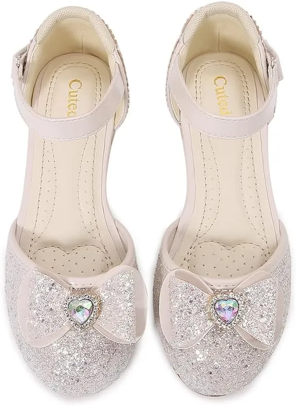 Girls Dress Shoes Wedding Low Heel Glitter Prom Shoes