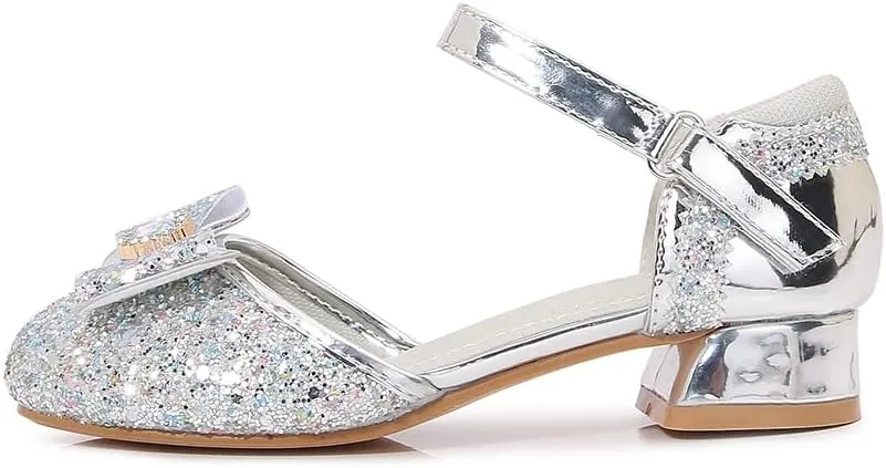 Girls Dress Shoes Wedding Low Heel Glitter Prom Shoes