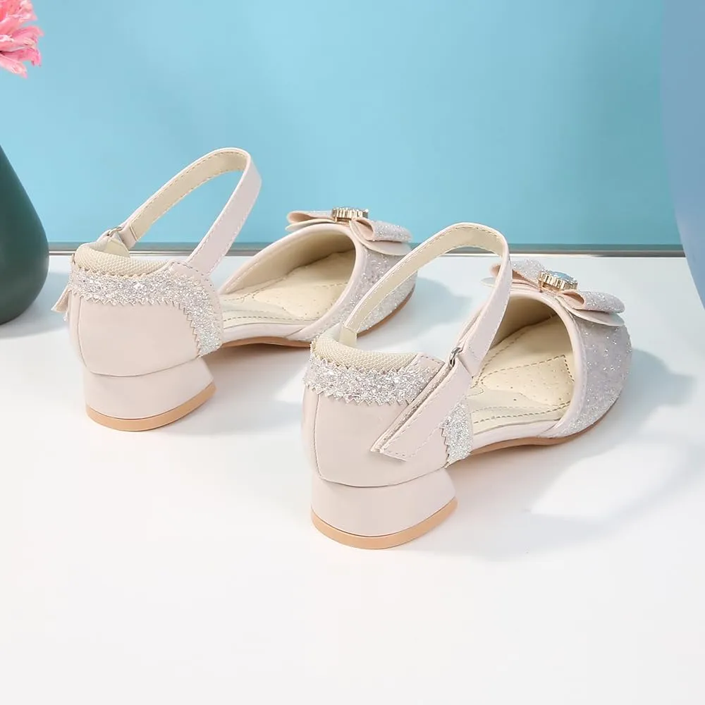 Girls Dress Shoes Wedding Low Heel Glitter Prom Shoes