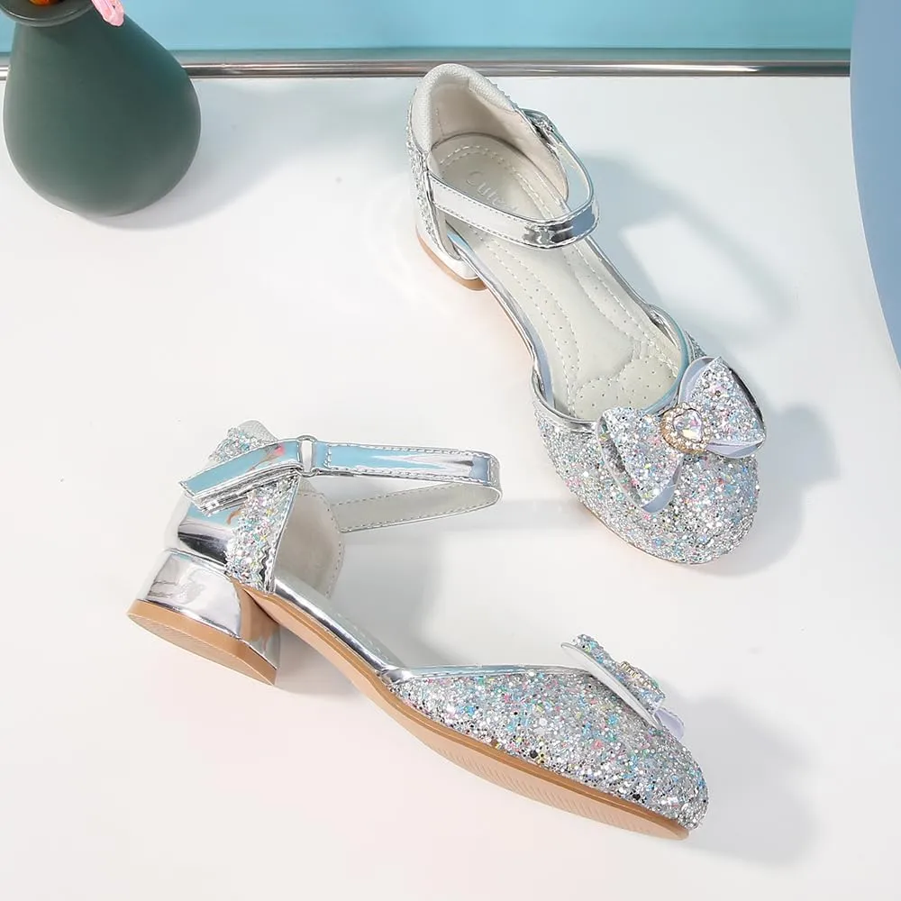 Girls Dress Shoes Wedding Low Heel Glitter Prom Shoes