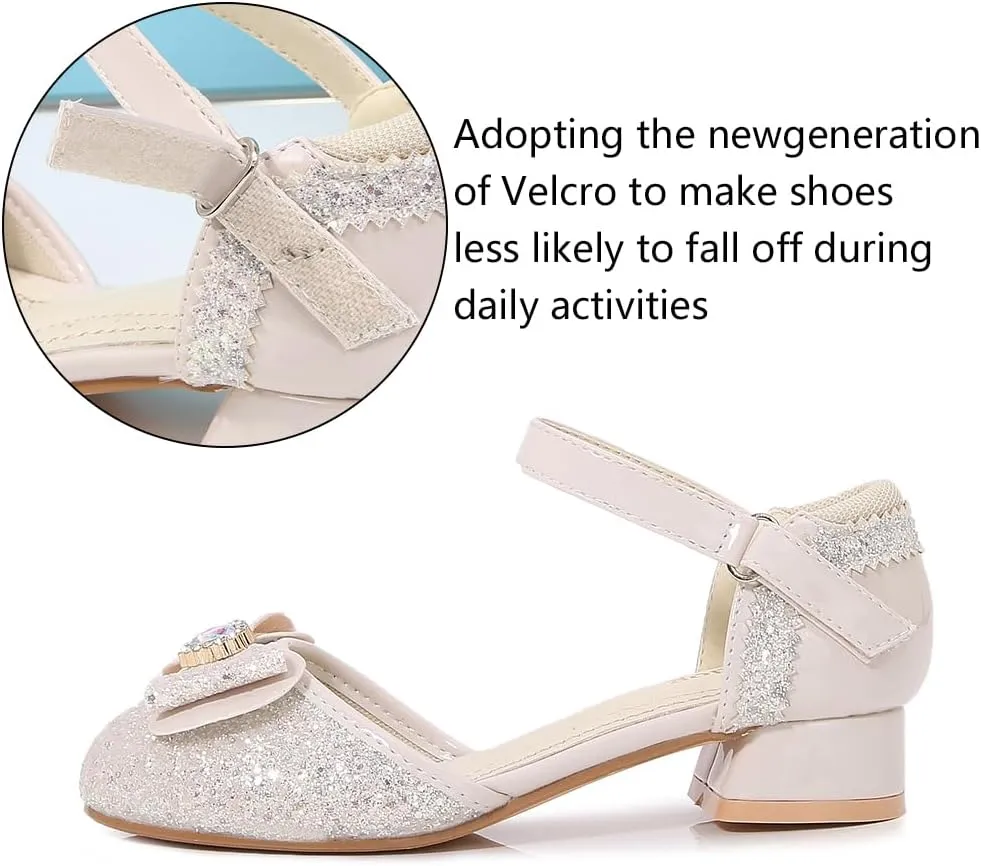 Girls Dress Shoes Wedding Low Heel Glitter Prom Shoes