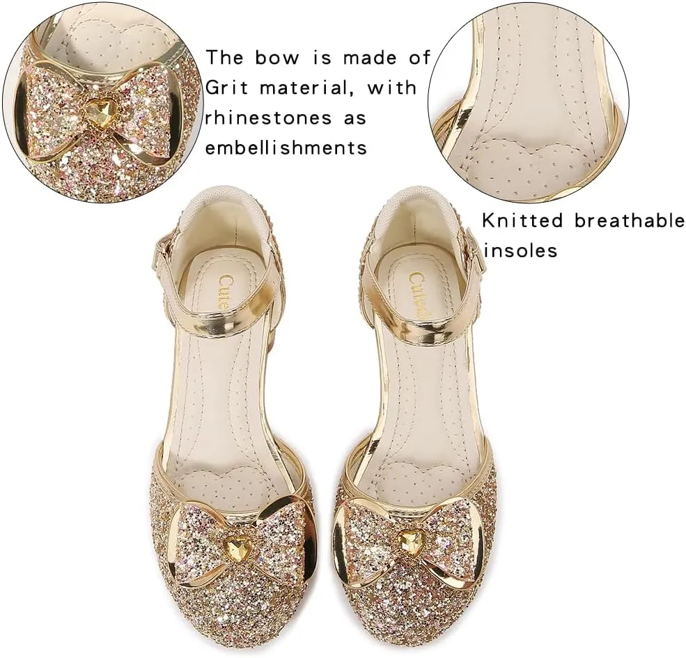 Girls Dress Shoes Wedding Low Heel Glitter Prom Shoes
