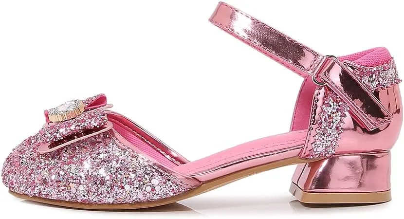 Girls Dress Shoes Wedding Low Heel Glitter Prom Shoes