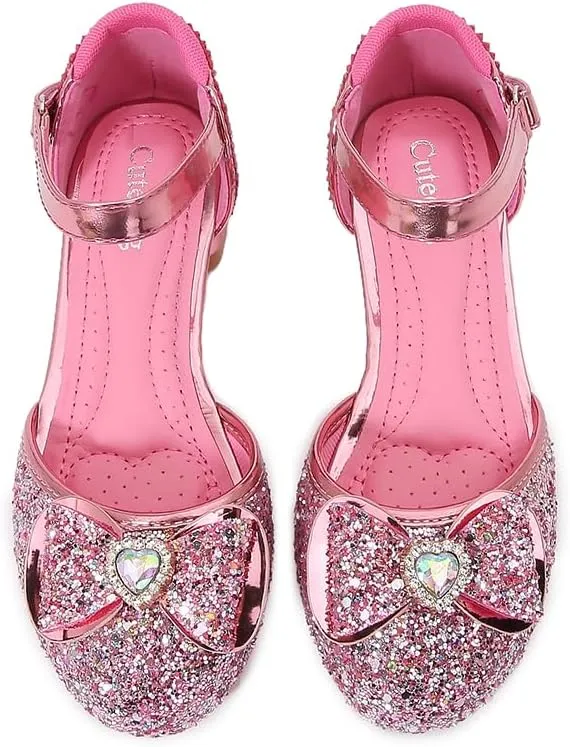 Girls Dress Shoes Wedding Low Heel Glitter Prom Shoes