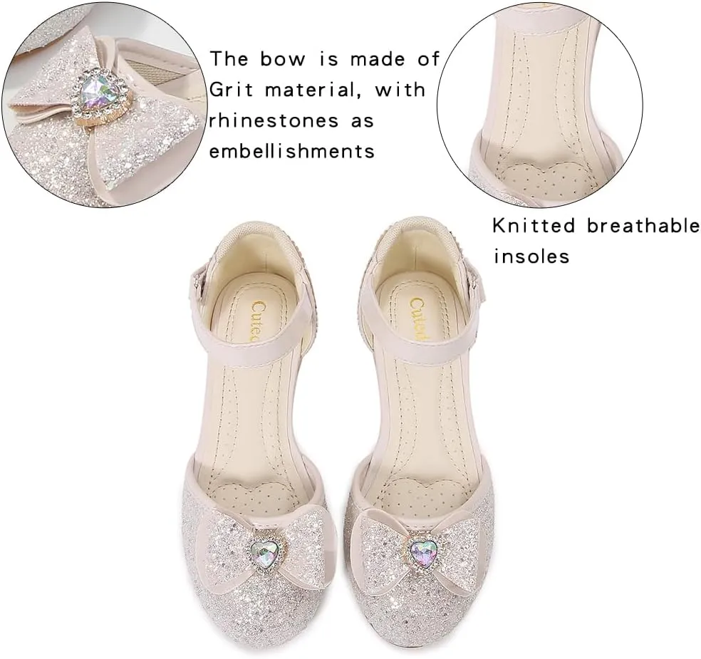 Girls Dress Shoes Wedding Low Heel Glitter Prom Shoes